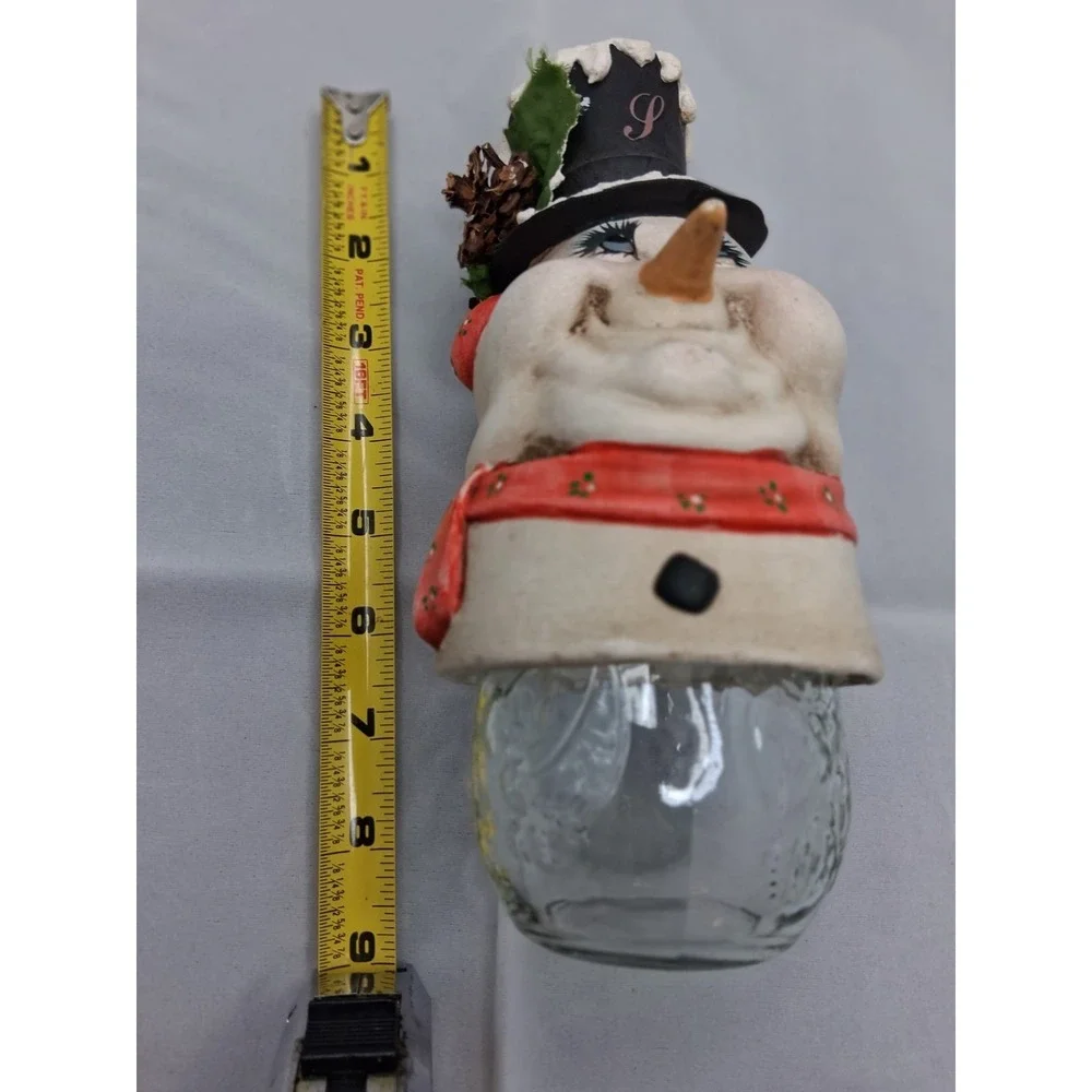 Vintage Snowman Glass Candy Jar Bank Christmas Decor Hand Painted